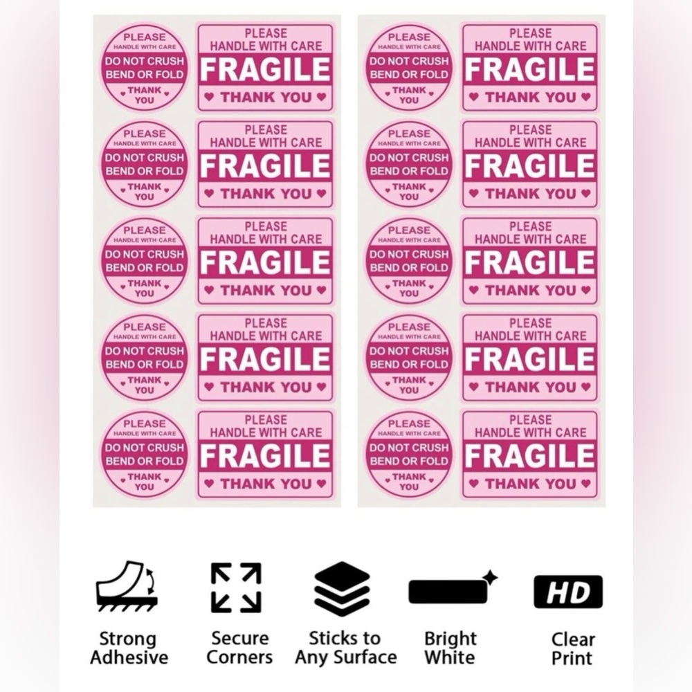100pc “Fragile” & “Do Not Crush” Stickers, PINK, shipping supplies